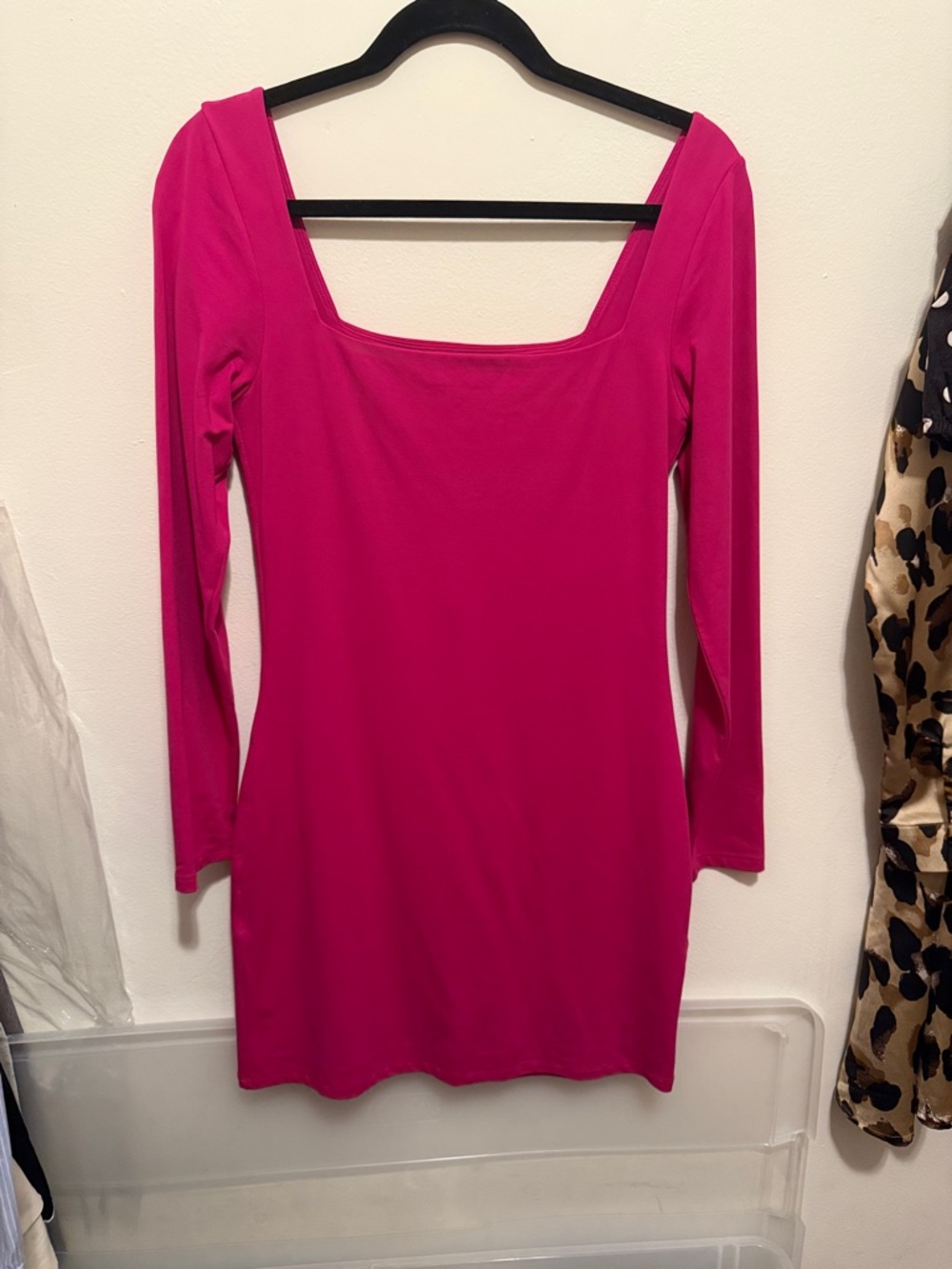 Aritzia Long Sleeve Square Neck Dress in Hot Pink